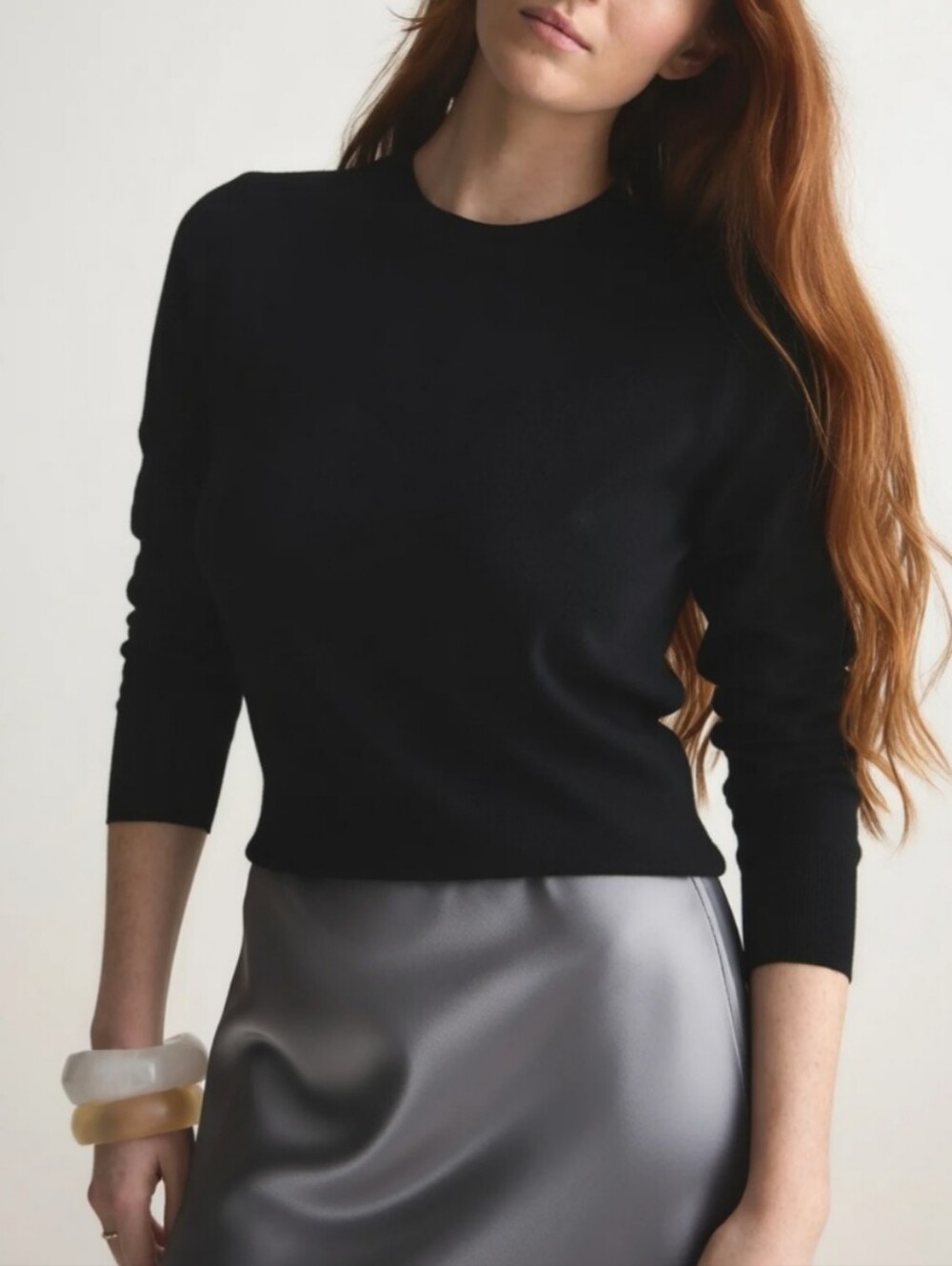 Quince Cotton Cashmere Black Crewneck Sweater, S